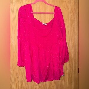 Women's Pink Scoop-Neck Blouse with Subtle Dot Detail